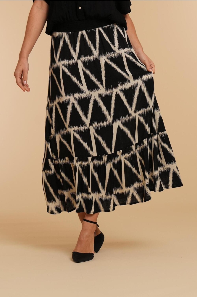 MIDI ROK MET IKAT PRINT 46201 20 999 black/sand